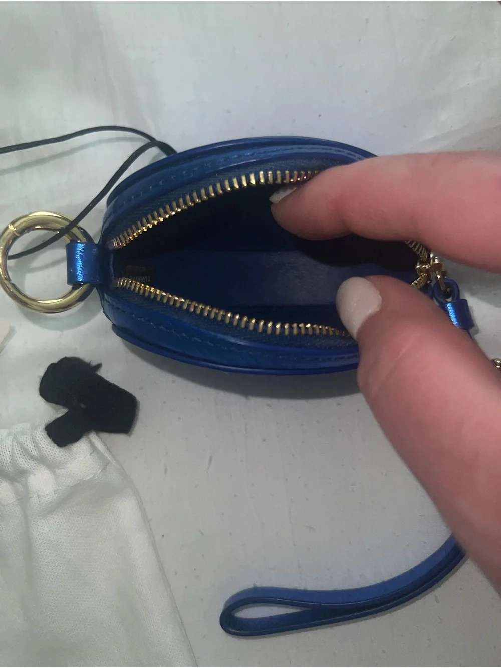 Cuyana Metallic Sapphire Blue Leather Wristlet Coin Pouch/ Airpod Case